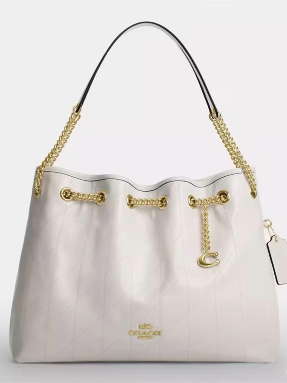NWT Coach Evelyn Quilted Shoulder Bag with Charm Chalk White
